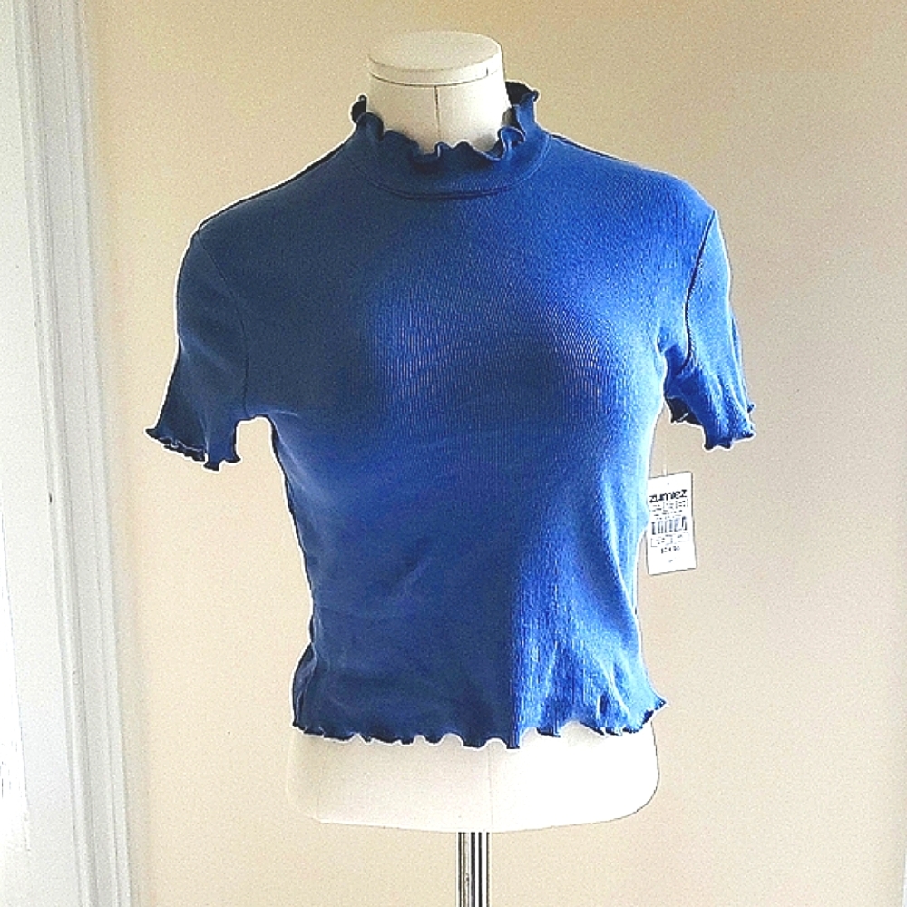 NWT Zine From Zumiez Blue Fitted Ruffled Crop Top